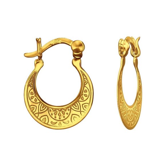 14k Gold Patterned Small Hoops - Picture 1 of 7